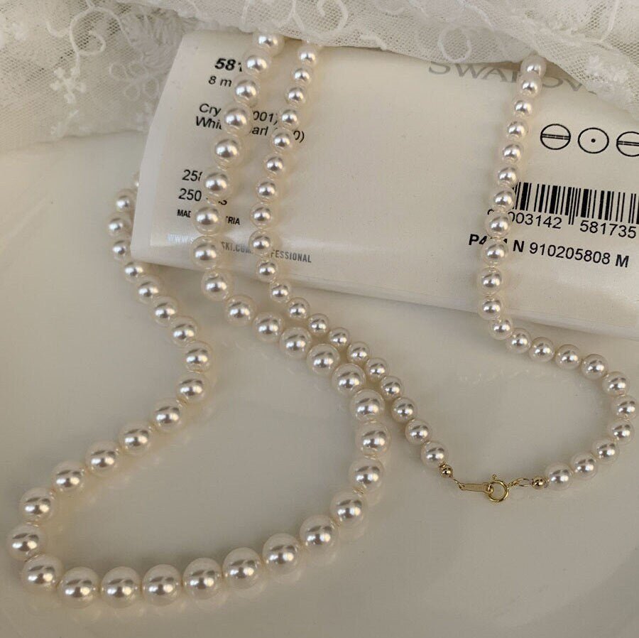 Beaded Pearl Necklace, large Pearls Necklace, Swarovski Pearl Necklace, Bridal Necklace Gift, Wedding Necklace, 6mm 8mm Pearl Necklace