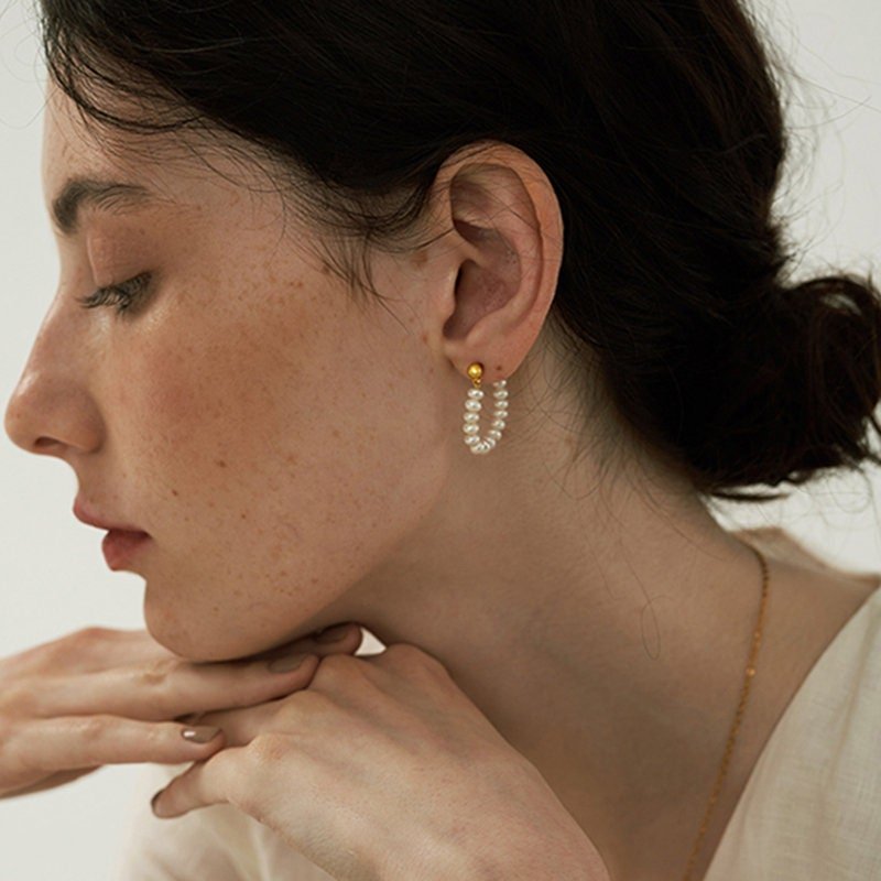 Pearl Row Necklace, Fresh Water Pearl Necklace Earrings set, Natural Pearl Hoop Earrings, Bridal Necklace, Dainty Pearl Bridesmaids Necklace