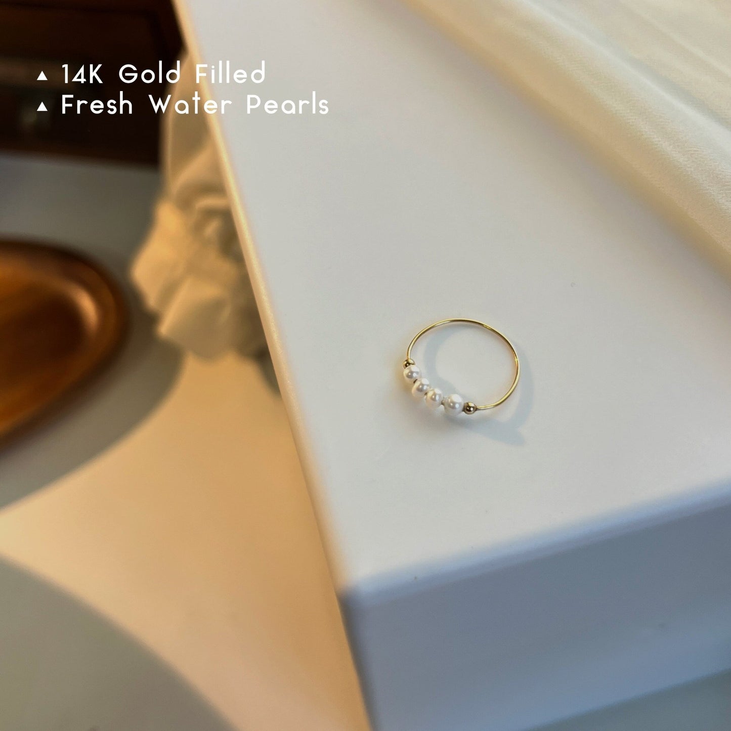 Mini Natural Pearls Stackable Ring, Tiny Fresh Water Pearls, Titanium Steel Pearl Ring, Gold Filled Pearl Ring, Dainty Minimalist Pearl Ring