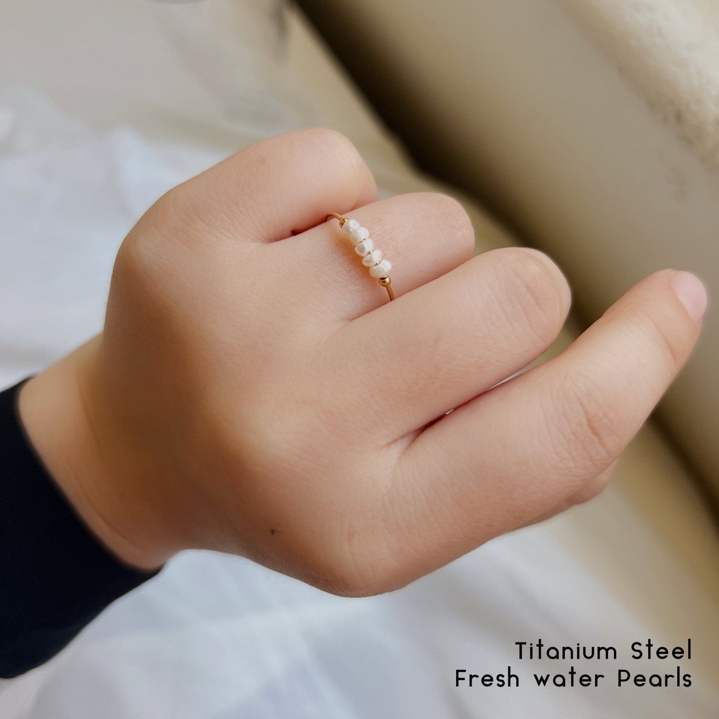 Mini Natural Pearls Stackable Ring, Tiny Fresh Water Pearls, Titanium Steel Pearl Ring, Gold Filled Pearl Ring, Dainty Minimalist Pearl Ring