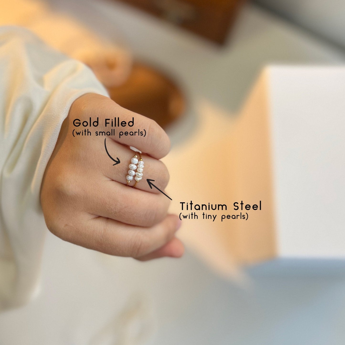 Mini Natural Pearls Stackable Ring, Tiny Fresh Water Pearls, Titanium Steel Pearl Ring, Gold Filled Pearl Ring, Dainty Minimalist Pearl Ring