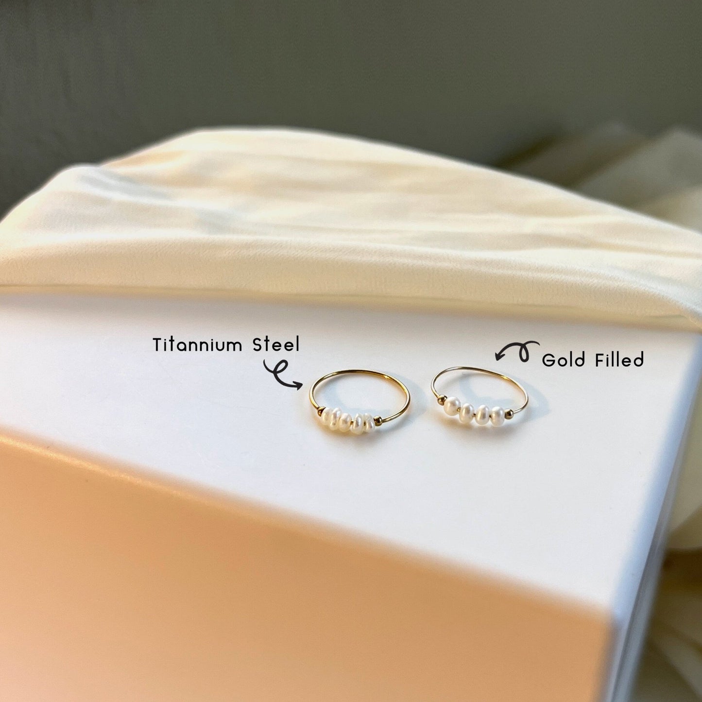 Mini Natural Pearls Stackable Ring, Tiny Fresh Water Pearls, Titanium Steel Pearl Ring, Gold Filled Pearl Ring, Dainty Minimalist Pearl Ring
