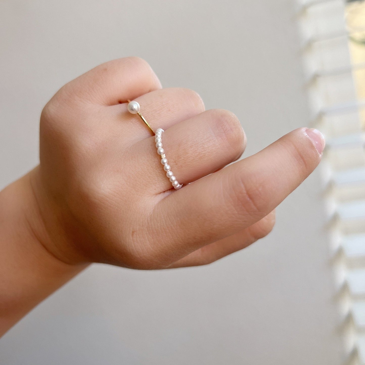 Mini Pearls Stretch Ring, Small Pearls Ring with 14k Gold Filled Bead, 2mm Round Pearl Ring, Stackable Pearl Ring, Adjustable Pearl Ring,