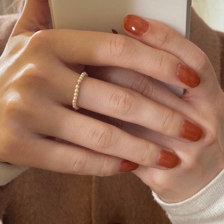 Mini Pearls Stretch Ring, Small Pearls Ring with 14k Gold Filled Bead, 2mm Round Pearl Ring, Stackable Pearl Ring, Adjustable Pearl Ring,