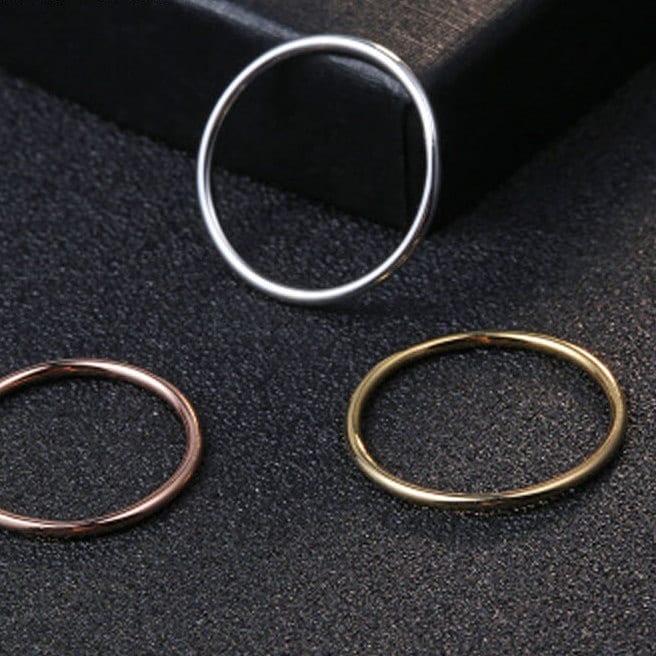 925 Sterling Silver Ring, Polished 1mm 1.2mm Simple Stackable Ring, Gold/ Rose Gold/ Silver Thin Midi Ring, Small Band Vintage Ring