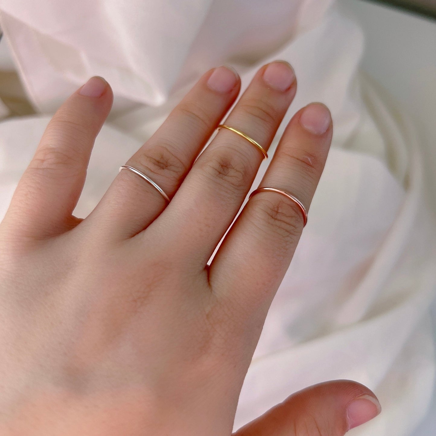 925 Sterling Silver Ring, Polished 1mm 1.2mm Simple Stackable Ring, Gold/ Rose Gold/ Silver Thin Midi Ring, Small Band Vintage Ring