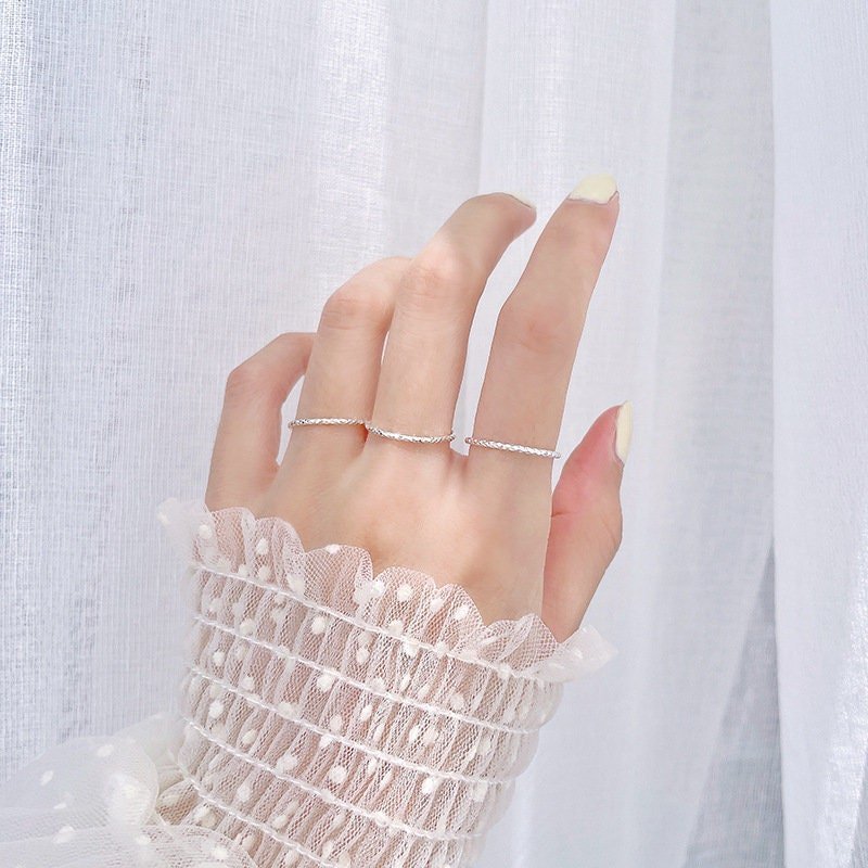 Solid Sterling Silver Ring, Sparkle Silver Ring, Thin Stackable Ring, Stacking Ring, S999 Sterling Silver Ring, Triangle Texture Silver Ring