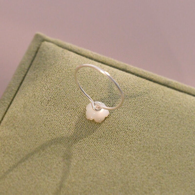 Natural Mother of Pearl Carved Rose Ring - S925 Silver Vintage Ring, Adjustable Sterling Silver Ring, Big Small Shell Flower Plant Ring
