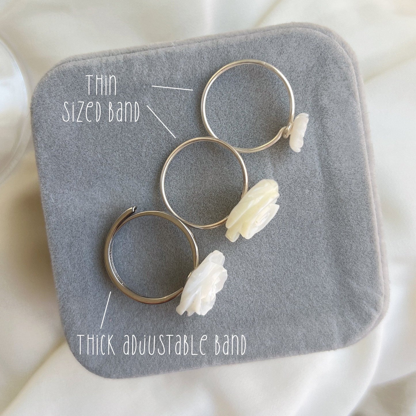 Natural Mother of Pearl Carved Rose Ring - S925 Silver Vintage Ring, Adjustable Sterling Silver Ring, Big Small Shell Flower Plant Ring
