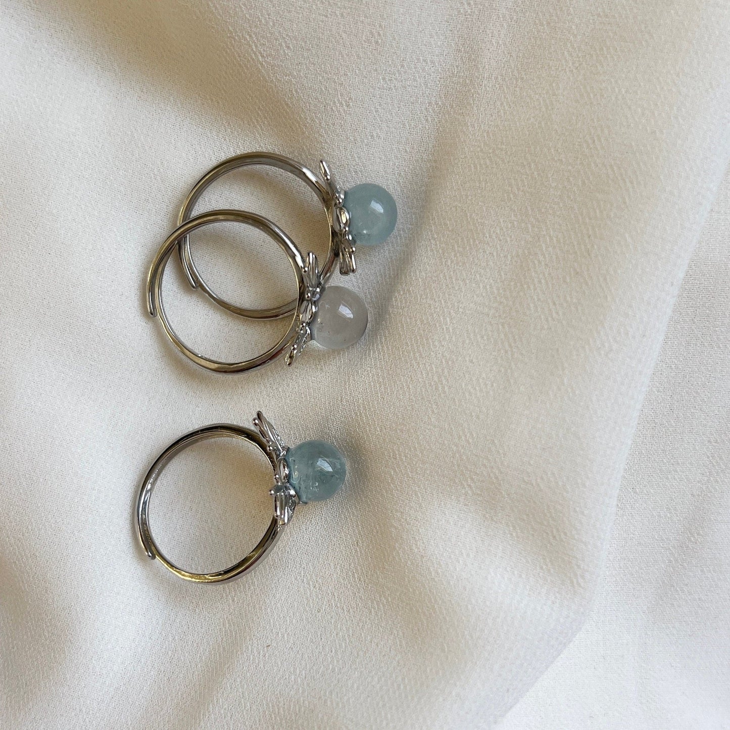 Natural Aquamarine Deer Horn Ring, Light Blue Gemstone Antler Adjustable Ring, Cute Buckhorn Ring, Blue Crystal Ring