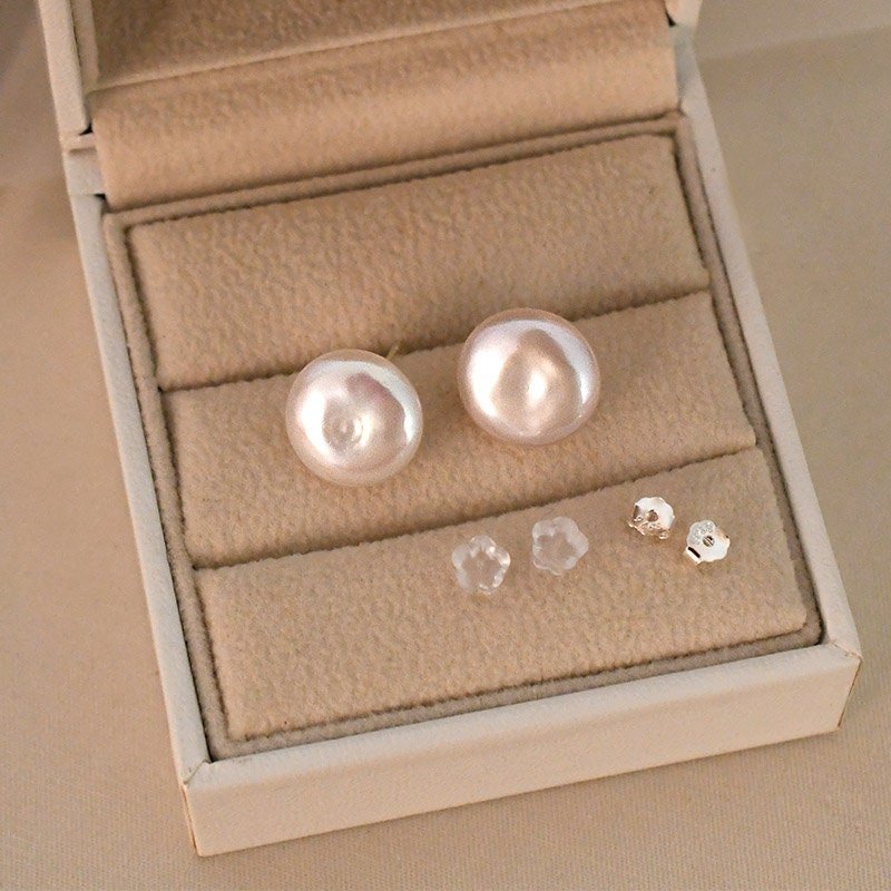 13-15mm Baroque Coin Pearl Stud Earrings, Natural Fresh Water Pearl Earrings, Simple Single Flat Pearl Earrings