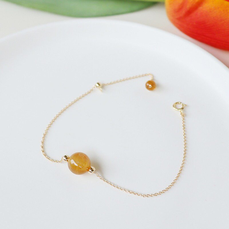 7mm Natural Crystal Bracelet, Pink Yellow Green Crystal Single Bead Gold Bracelet, Lucky Tourmaline Bracelet with 4mm Mini Crystal Charm