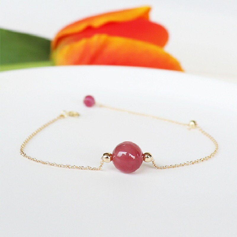 7mm Natural Crystal Bracelet, Pink Yellow Green Crystal Single Bead Gold Bracelet, Lucky Tourmaline Bracelet with 4mm Mini Crystal Charm