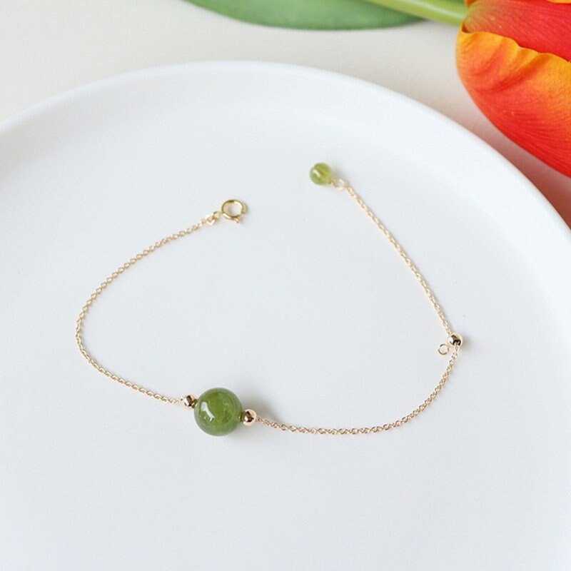 7mm Natural Crystal Bracelet, Pink Yellow Green Crystal Single Bead Gold Bracelet, Lucky Tourmaline Bracelet with 4mm Mini Crystal Charm