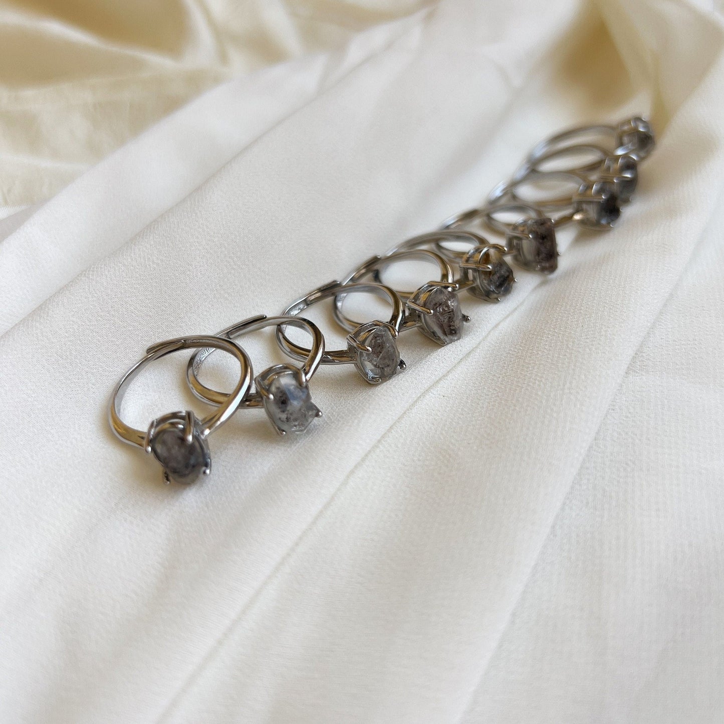 HERKIMER Diamond Ring, Boho Style Natural Gemstone Crystal Ring, Adjustable Copper Ring, Irregular Small White Crystal, Healing Crystal