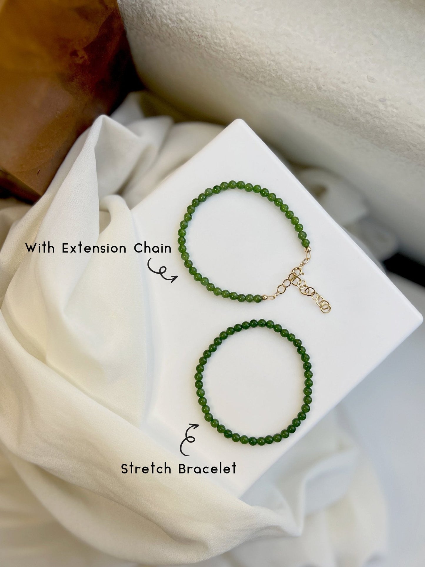 Small Jade Beaded Bracelets with 14K Gold Filled Chain, Genuine Nephrite Bracelet, Tiny Jade Beads Bracelet, Apple Green Natural Hetian Jade 1