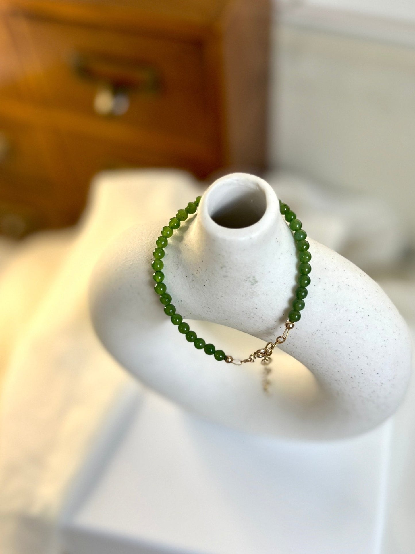 Small Jade Beaded Bracelets with 14K Gold Filled Chain, Genuine Nephrite Bracelet, Tiny Jade Beads Bracelet, Apple Green Natural Hetian Jade
