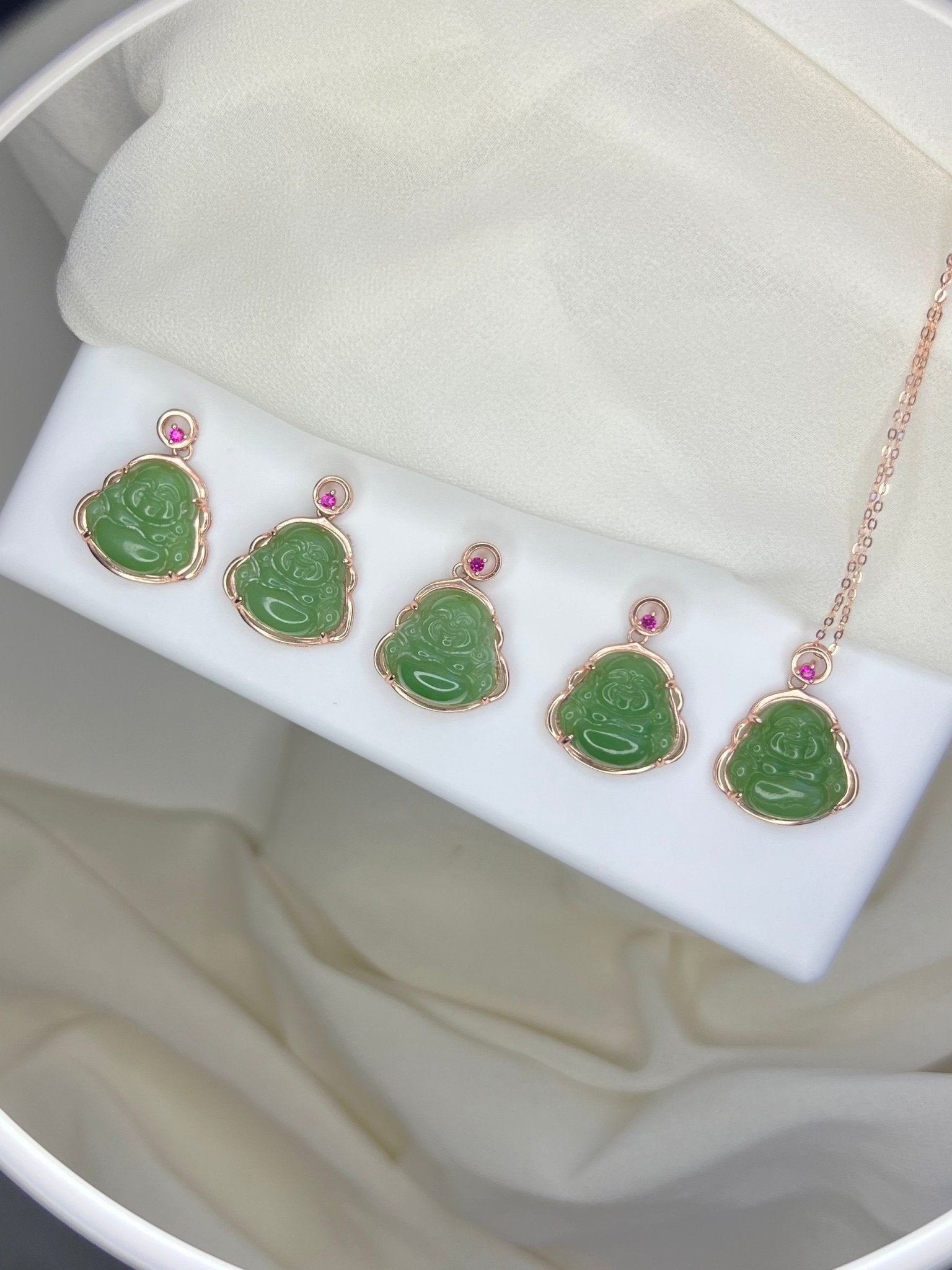 Jade Buddha Pendant, Hetian Jade Pendant Necklace, Dainty Natural Jade Necklace, Rose Gold Plated on S925 Silver Chain, Buddhist Jewelry