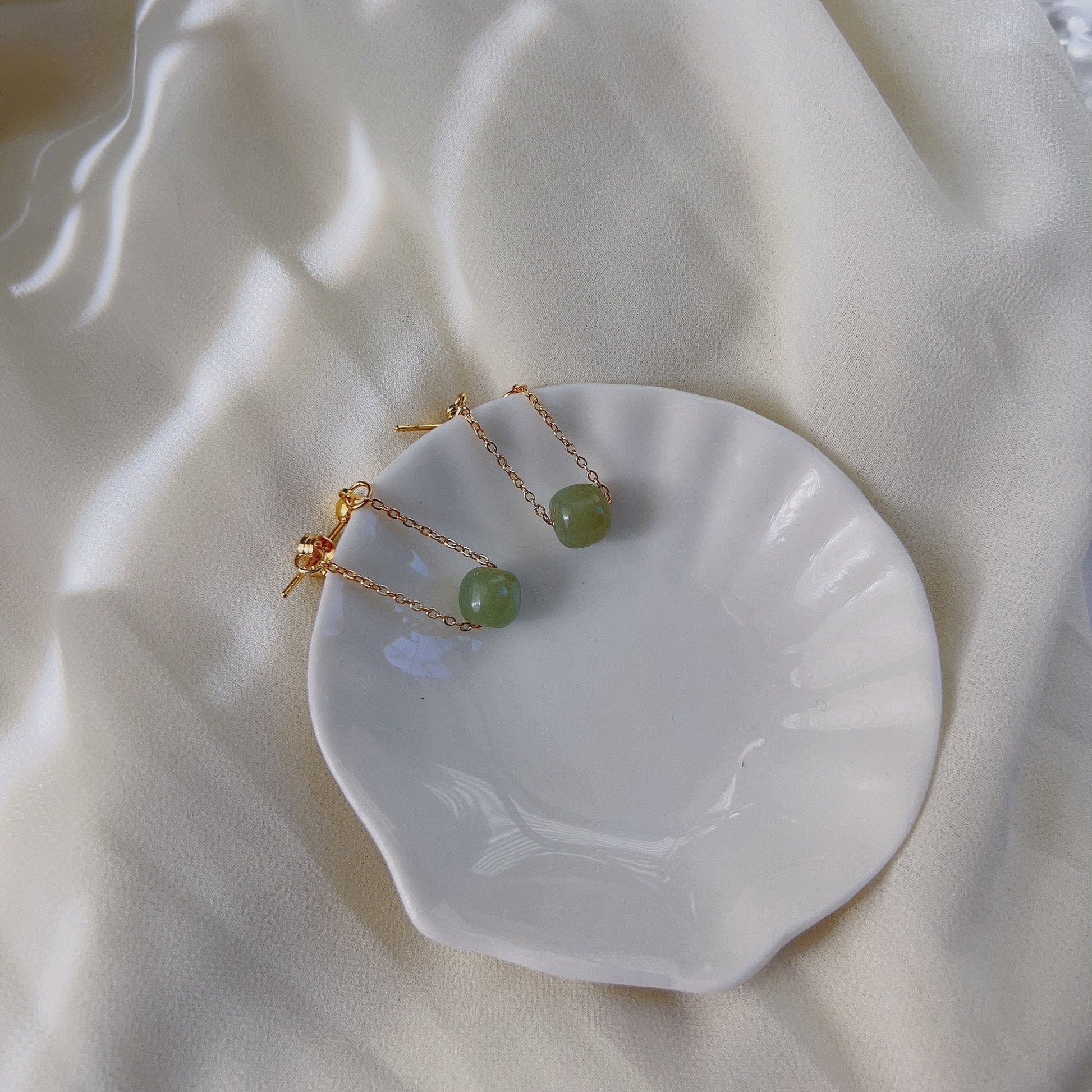 Natural Hetian Jade Drop Earrings, Light Green Jade Earring, Gold Jade Earring, Silver Jade Earring, Tassel Bead Earring, Jade Jewelry