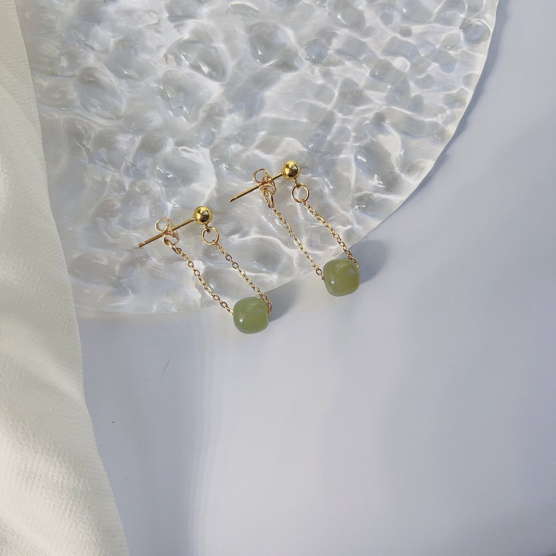 Natural Hetian Jade Drop Earrings, Light Green Jade Earring, Gold Jade Earring, Silver Jade Earring, Tassel Bead Earring, Jade Jewelry