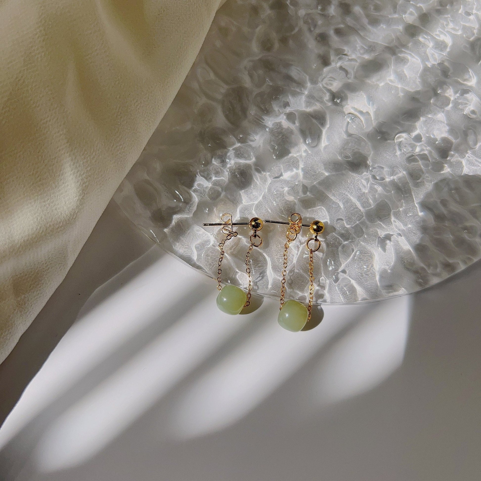 Natural Hetian Jade Drop Earrings, Light Green Jade Earring, Gold Jade Earring, Silver Jade Earring, Tassel Bead Earring, Jade Jewelry