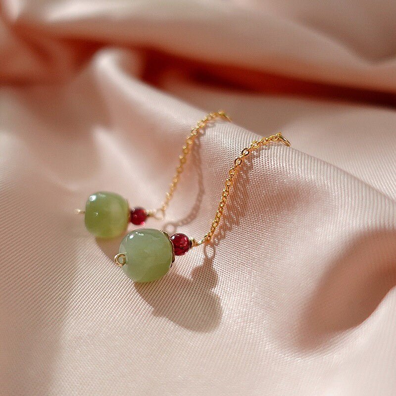 Natural Hetian Jade Earring, Jade Long Drop Earrings, Jade Gold Earrings, Minimalist Nephrite Earring, Long Drop Jade Earrings, Green Jade