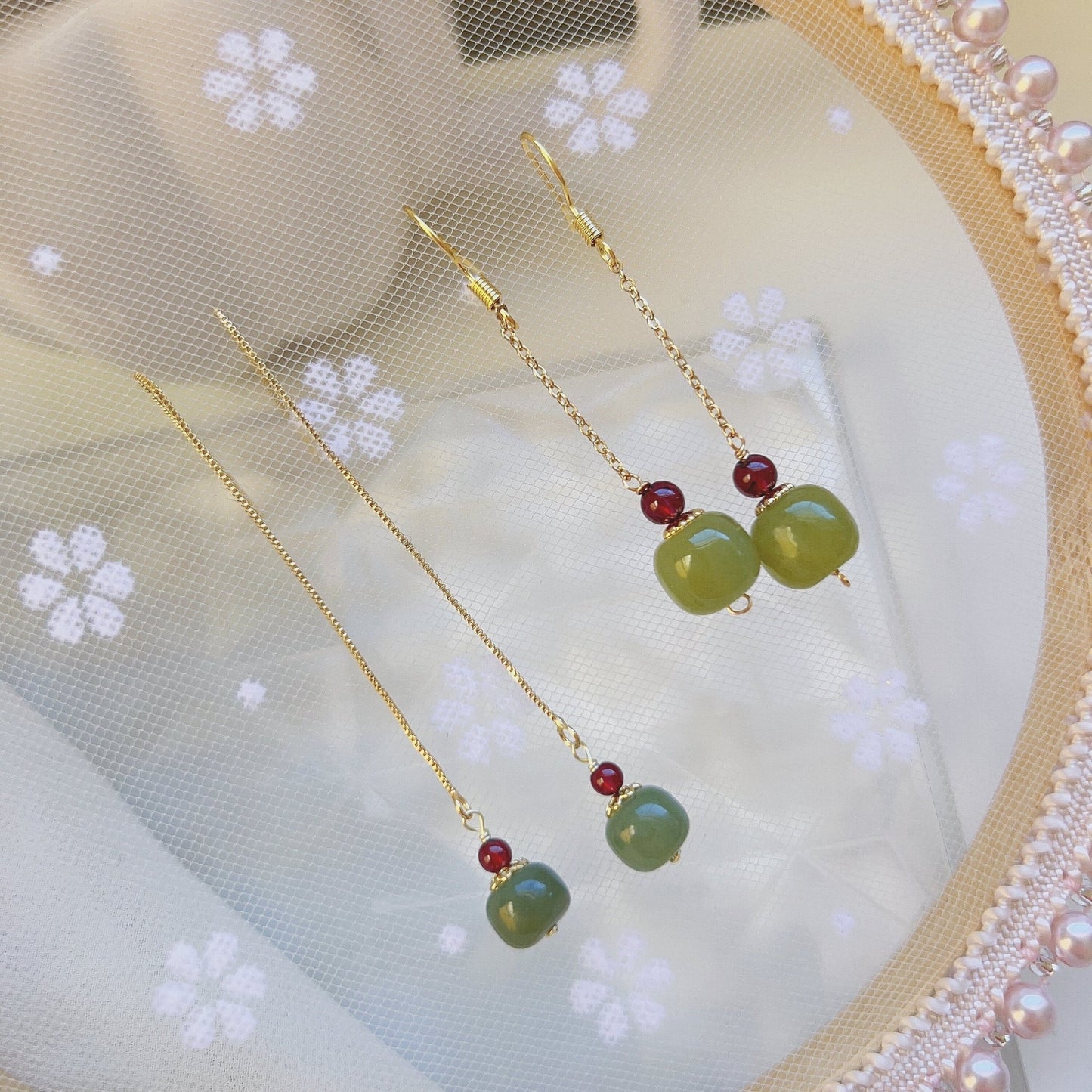 Natural Hetian Jade Earring, Jade Long Drop Earrings, Jade Gold Earrings, Minimalist Nephrite Earring, Long Drop Jade Earrings, Green Jade
