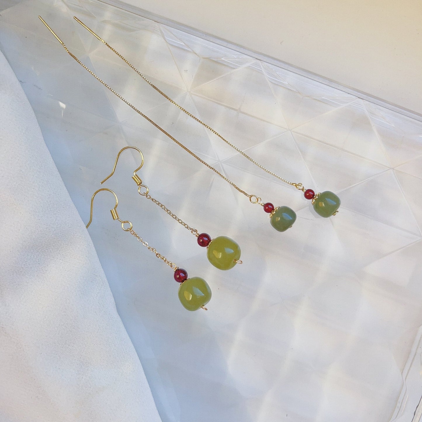 Natural Hetian Jade Earring, Jade Long Drop Earrings, Jade Gold Earrings, Minimalist Nephrite Earring, Long Drop Jade Earrings, Green Jade