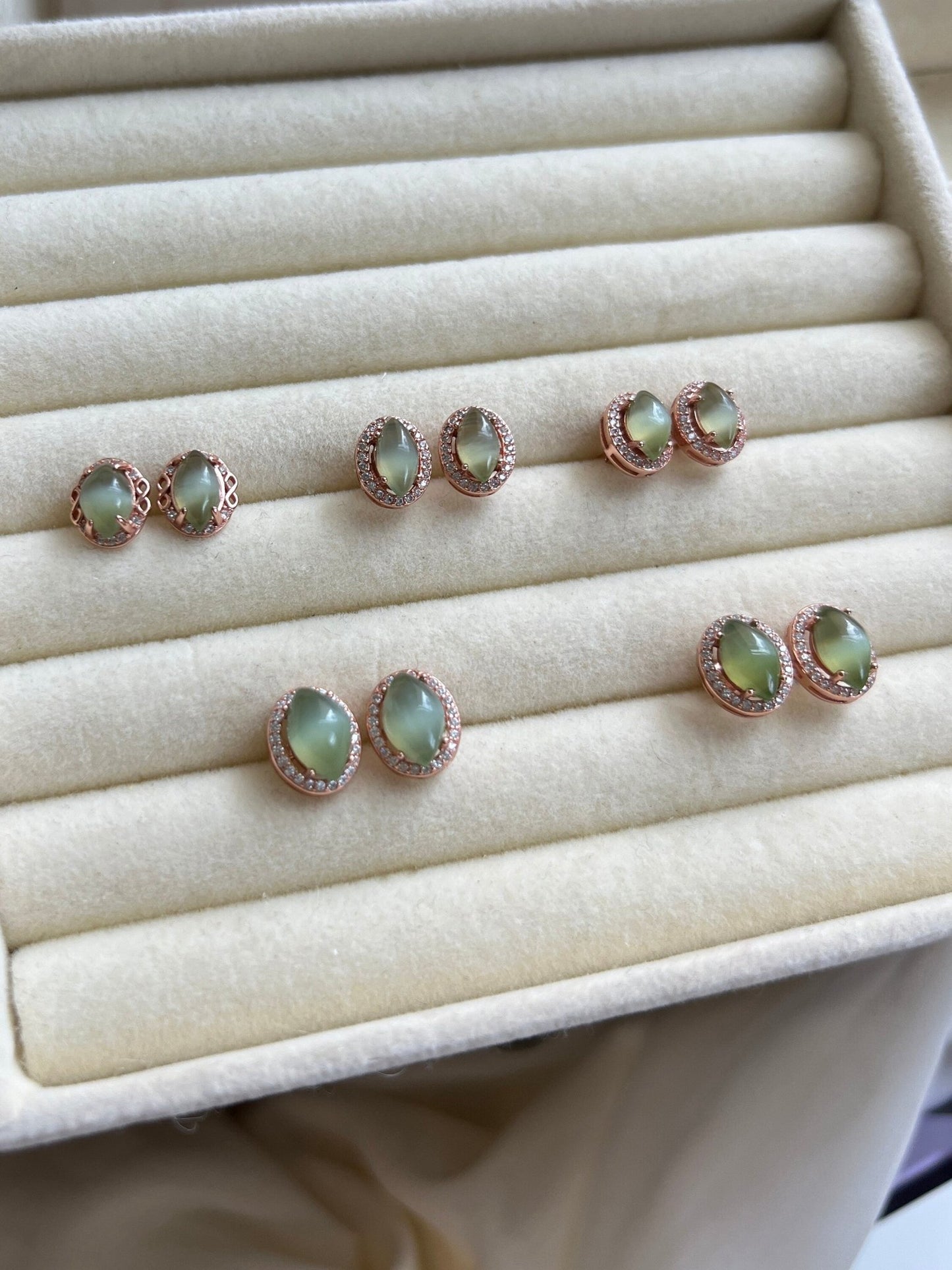 Natural Jade Earrings, Hetian Jade Earrings, S925 Sterling Silver Earrings, Cat Eye Jade Earrings, Light Green Jade Earrings, Stud Earrings
