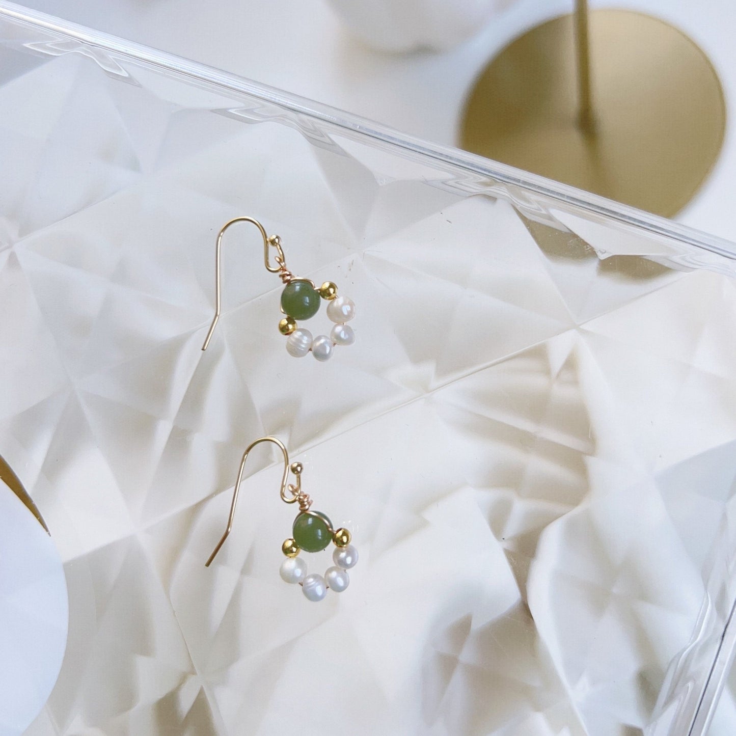 Natural Jade Earrings, Jade Pearl Earrings, Nephrite Earrings with pearls, Dainty Earring, Freshwater Pearl Earrings, Natural Pearl Earrings
