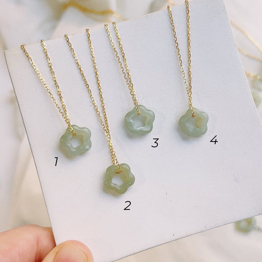 Flower Jade Necklace, Light Green Jade Necklace, Natural Hetian Jade Necklace, Sterling Silver Necklace, Khotan Jade Hollow Flower Pendant