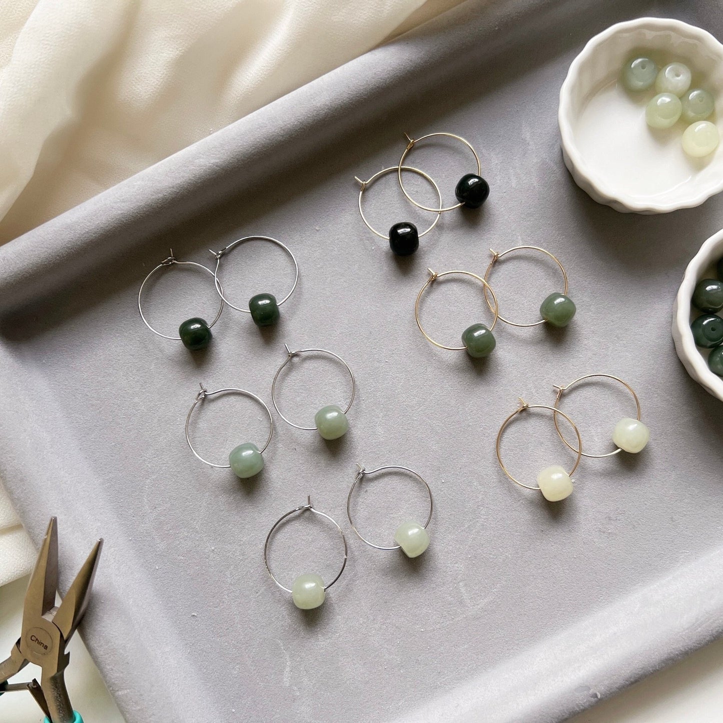 Natural Jade Earring, Gold Jade Earrings, Silver Jade Earrings, Nephrite Hood Earrings, Simple Light or Dark Green Hetian Jade Earrings