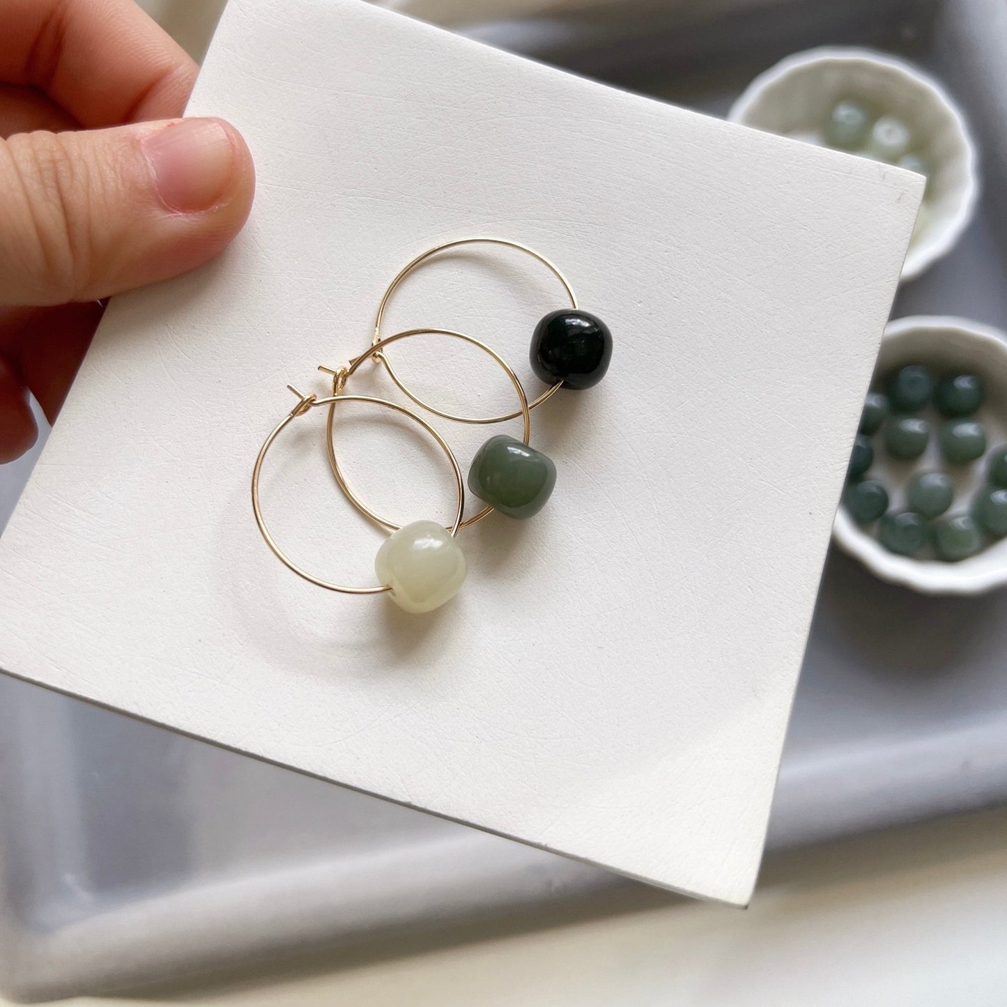 Natural Jade Earring, Gold Jade Earrings, Silver Jade Earrings, Nephrite Hood Earrings, Simple Light or Dark Green Hetian Jade Earrings