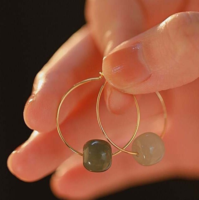 Natural Jade Earring, Gold Jade Earrings, Silver Jade Earrings, Nephrite Hood Earrings, Simple Light or Dark Green Hetian Jade Earrings