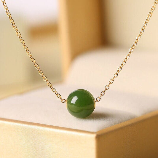 Natural Jade Necklace, Dainty Jade Necklace, Hetian Jade Pendant, Green Jade Chocker, Single Jade Bead Pendant, Green Nephrite Necklace