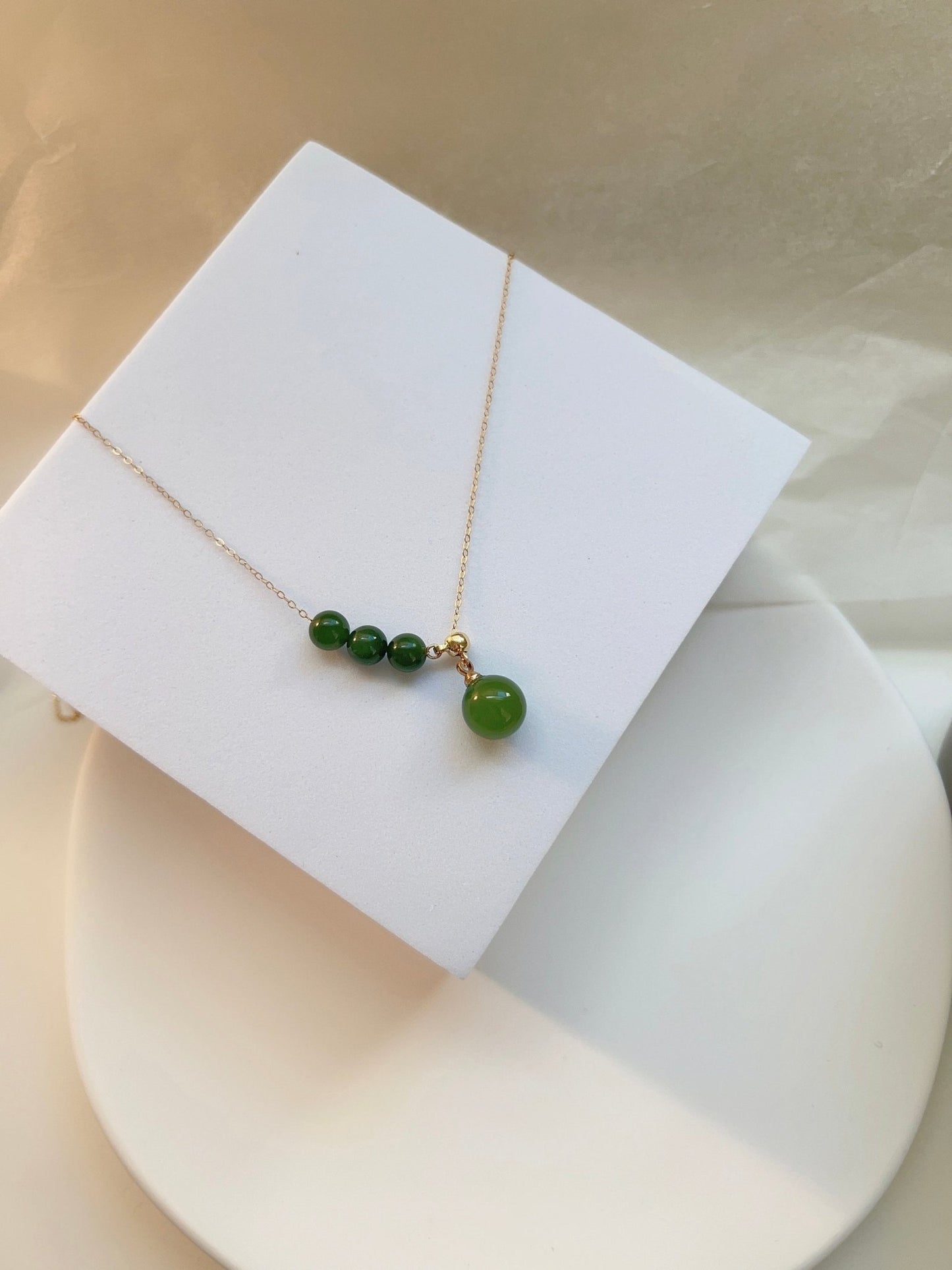 Natural Hetian Jade Necklace, Jade Bead Necklace, Dainty Necklace, Nephrite Necklace, Green Beads Necklace, Lariat Necklace, Y Necklace