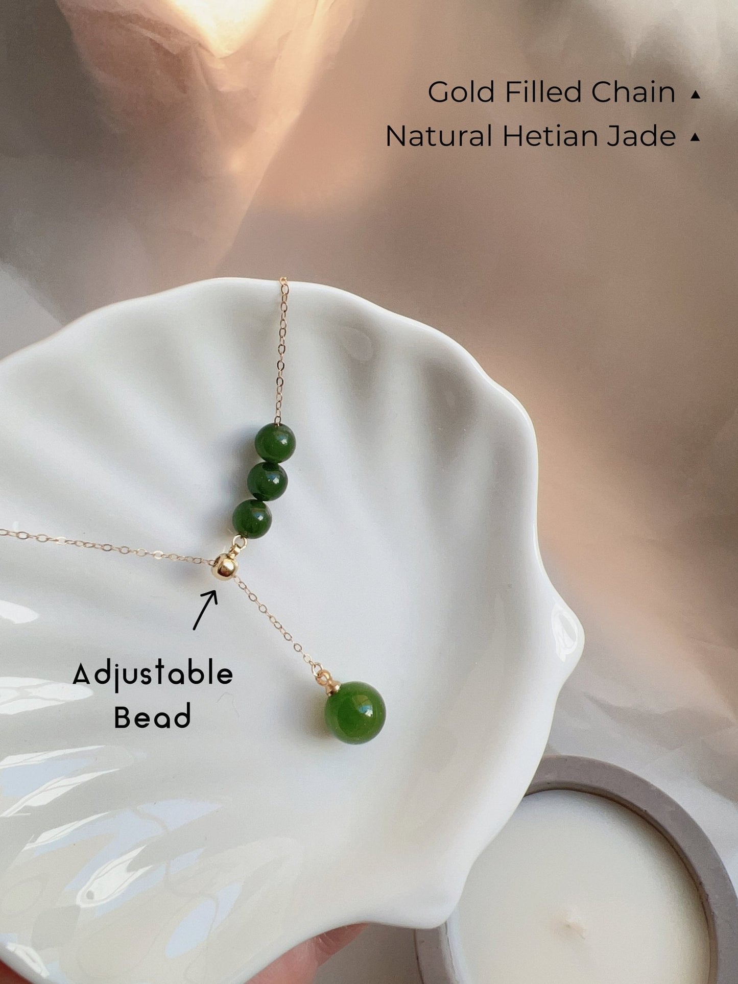 Natural Hetian Jade Necklace, Jade Bead Necklace, Dainty Necklace, Nephrite Necklace, Green Beads Necklace, Lariat Necklace, Y Necklace