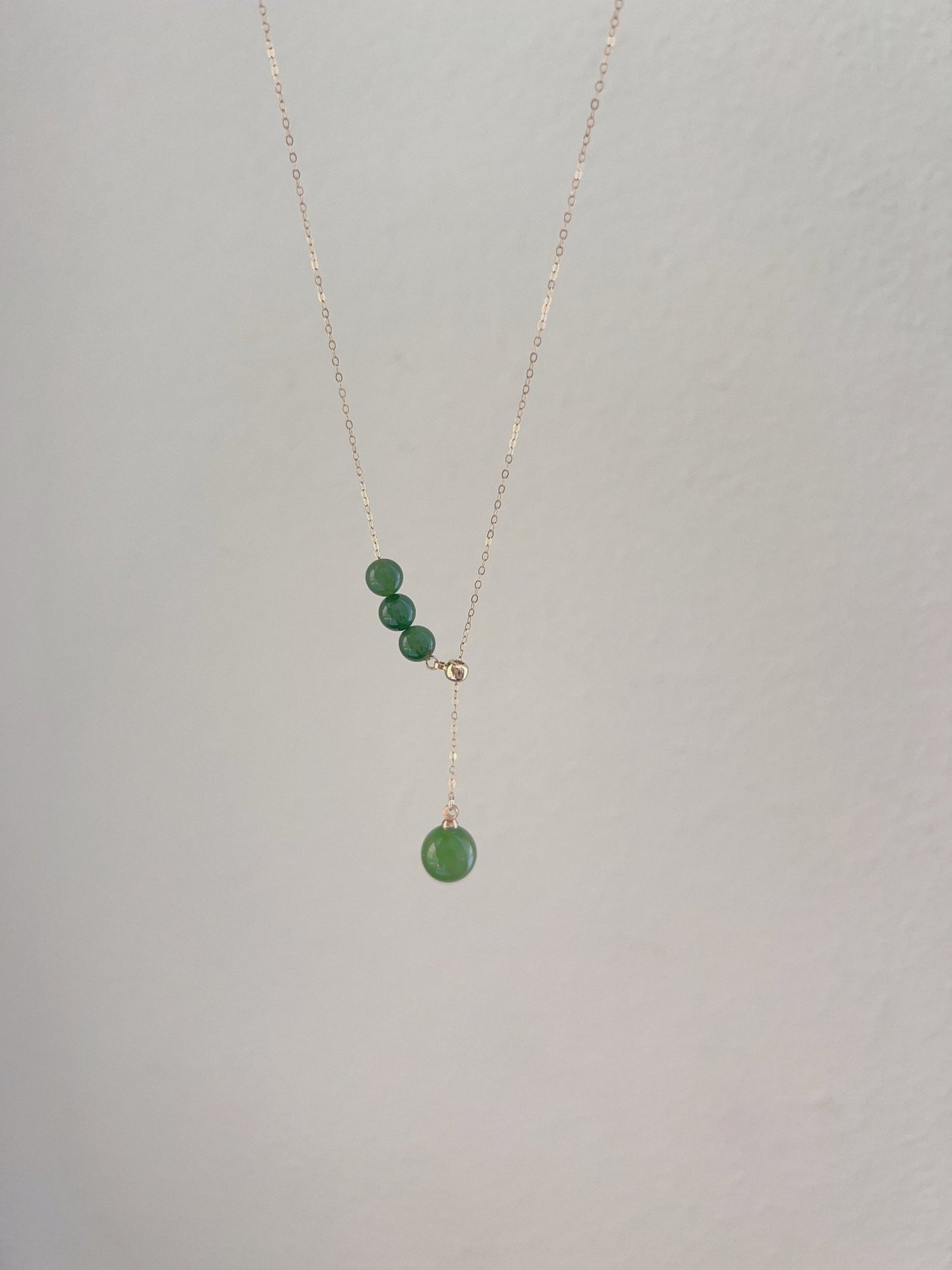 Natural Hetian Jade Necklace, Jade Bead Necklace, Dainty Necklace, Nephrite Necklace, Green Beads Necklace, Lariat Necklace, Y Necklace