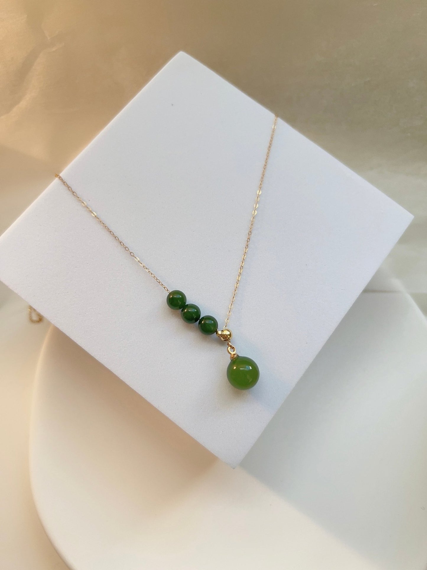 Natural Hetian Jade Necklace, Jade Bead Necklace, Dainty Necklace, Nephrite Necklace, Green Beads Necklace, Lariat Necklace, Y Necklace
