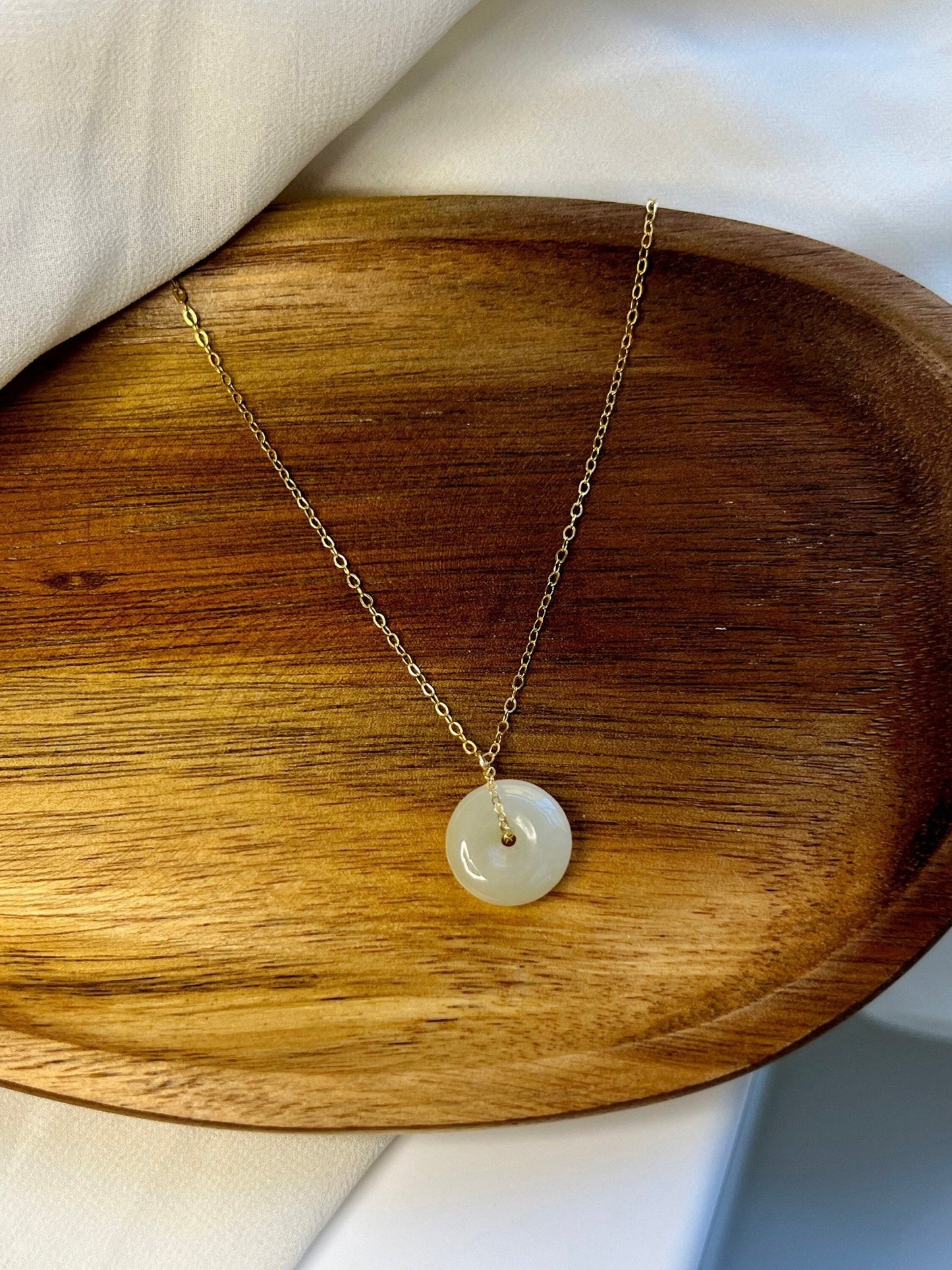 Natural jade Necklace, Hetian Pendant Necklace, Dainty Jade Necklace, White Green Jade Donut Necklace, Nephrite Pendant, Jade Gold jewelry