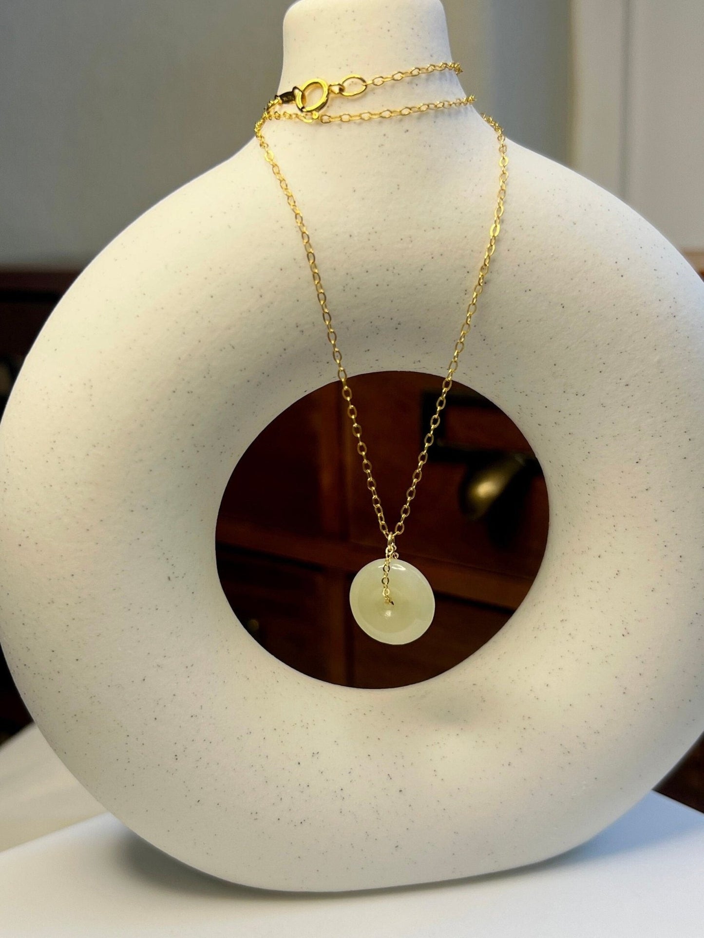 Natural jade Necklace, Hetian Pendant Necklace, Dainty Jade Necklace, White Green Jade Donut Necklace, Nephrite Pendant, Jade Gold jewelry 3