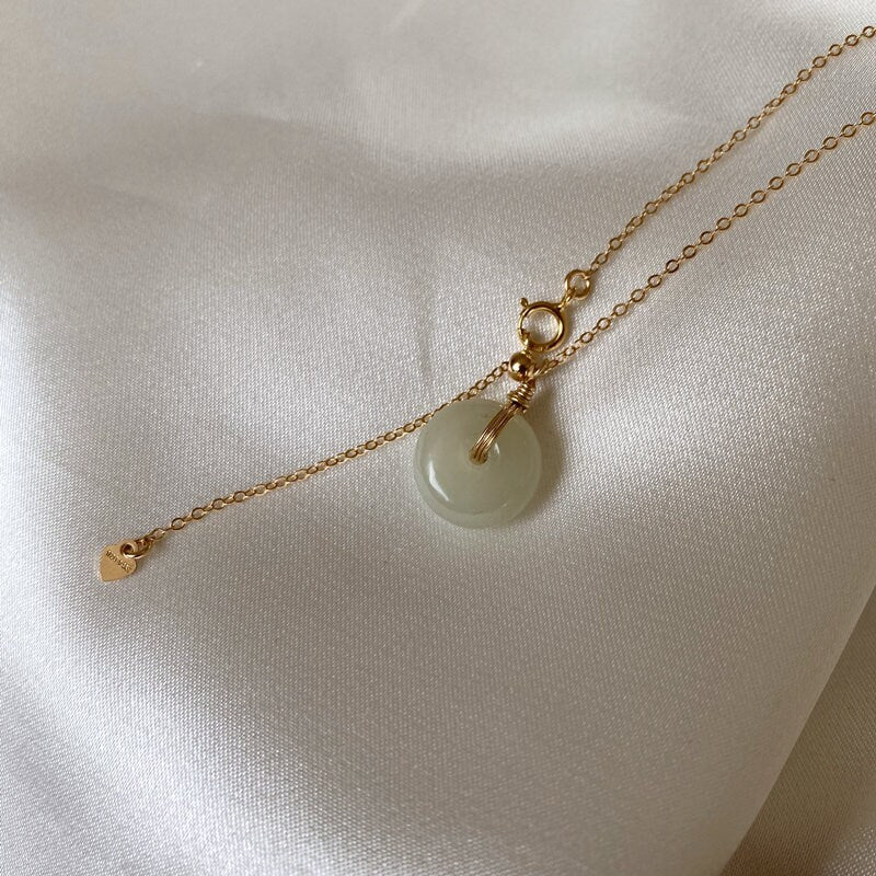 Natural jade Necklace, Hetian Pendant Necklace, Jade Gold jewelry, Dainty Jade Necklace, Jade Donut Necklace, Green Nephrite Pendant