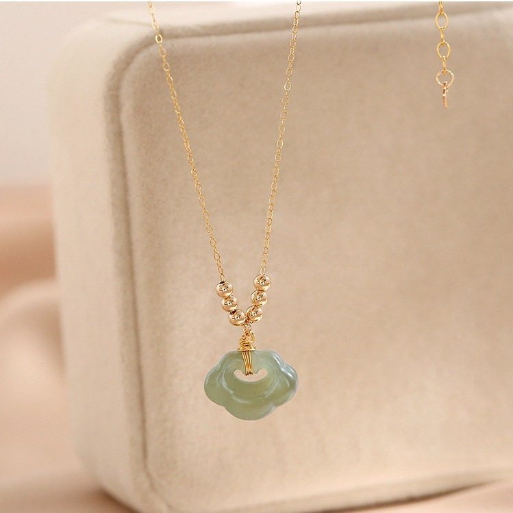 Natural jade Necklace, Jade Vintage Lock Necklace, Hetian Pendant Necklace, Light Green Jade Pendant, Dainty Jade Necklace, Genuine Nephrite