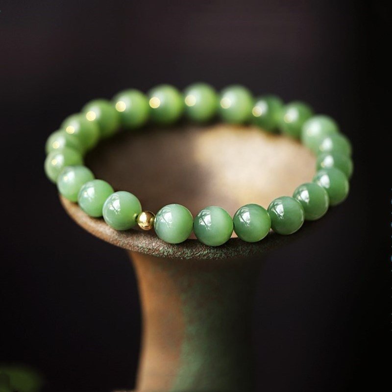 Natural Jade Beaded Bracelet, Light Green Jade Bracelet, Natural Hetian Jade, Genuine Nephrite Bracelet, Cat Eye Jade Beads, High Grade Jade