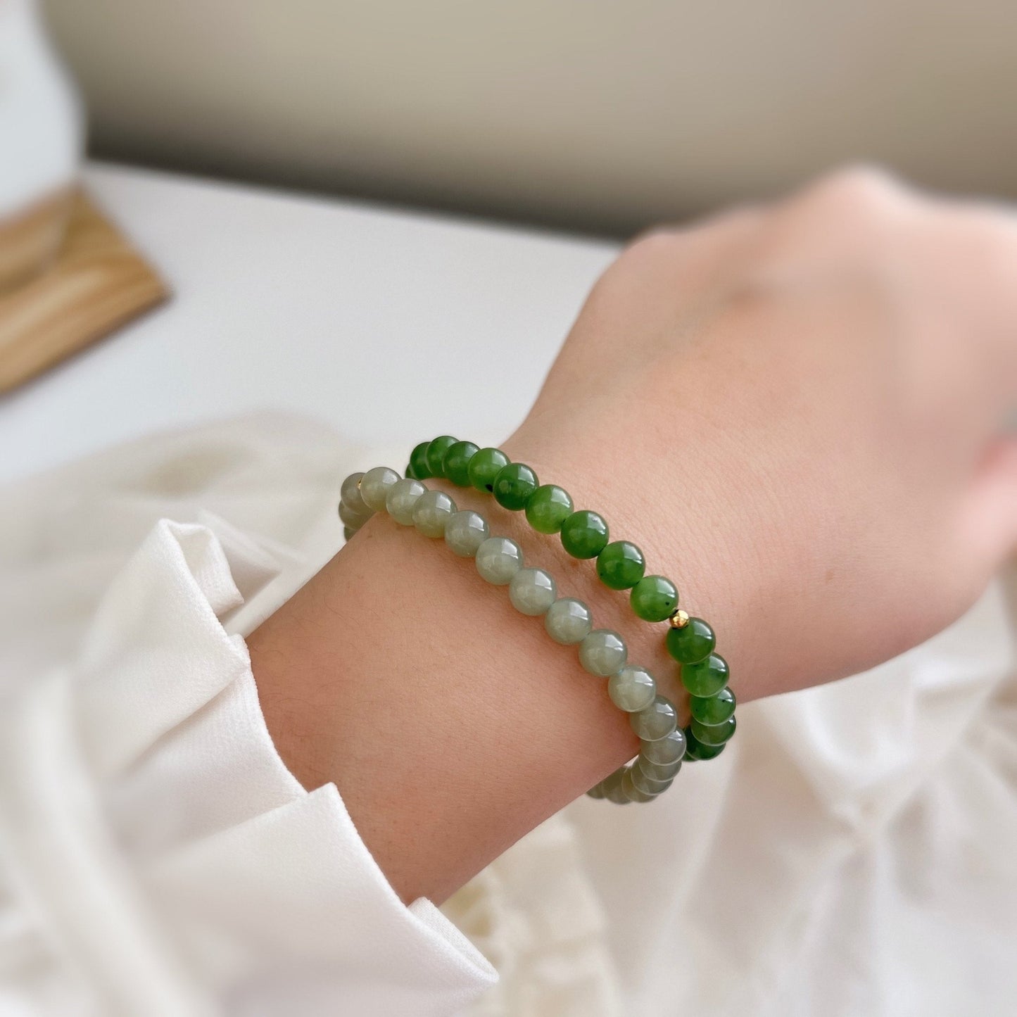 Natural Jade Bracelet, Dainty Beaded Bracelet, Natural Hetian Bracelet, Genuine Nephrite Bracelet, Green Jade Bracelet, Gemstone Bracelet, 6mm jade bead