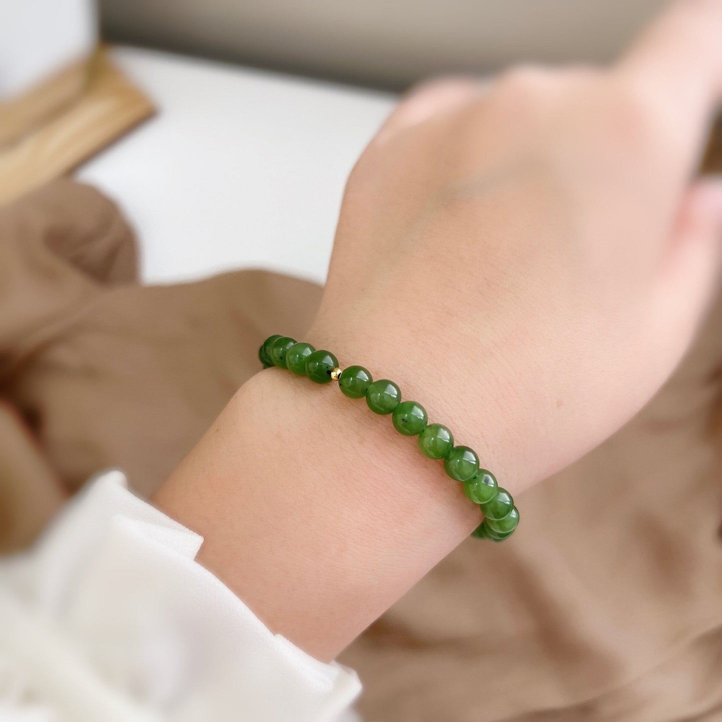 Natural Jade Bracelet, Dainty Beaded Bracelet, Natural Hetian Bracelet, Genuine Nephrite Bracelet, Green Jade Bracelet, Gemstone Bracelet, 6mm jade bead