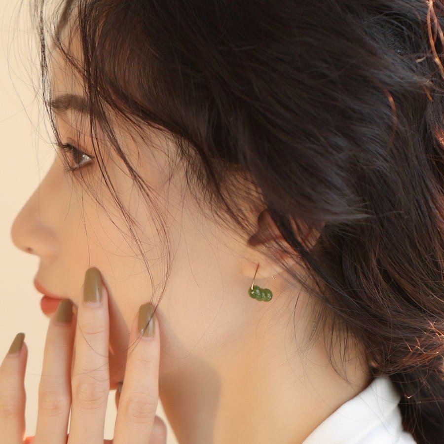 Natural Jade Earrings, Hetian Green Jade Earrings, Gold Jade Earrings, Jade Hook Earrings, Jade Beads Earrings, Jade Gold Jewelry, Jade Gift