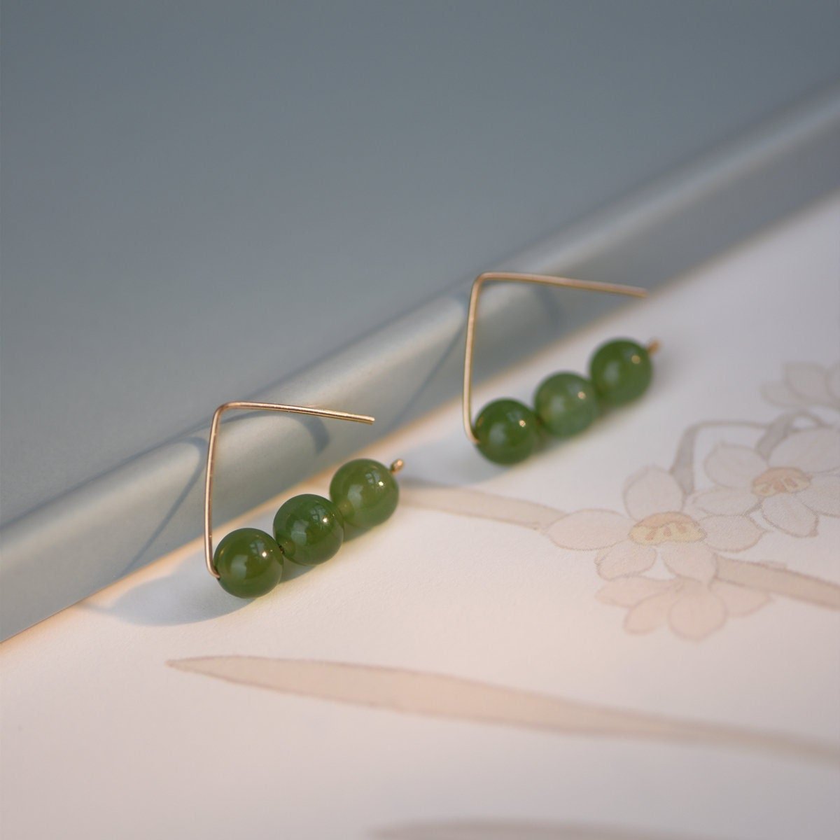 Natural Jade Earrings, Hetian Green Jade Earrings, Gold Jade Earrings, Jade Hook Earrings, Jade Beads Earrings, Jade Gold Jewelry, Jade Gift
