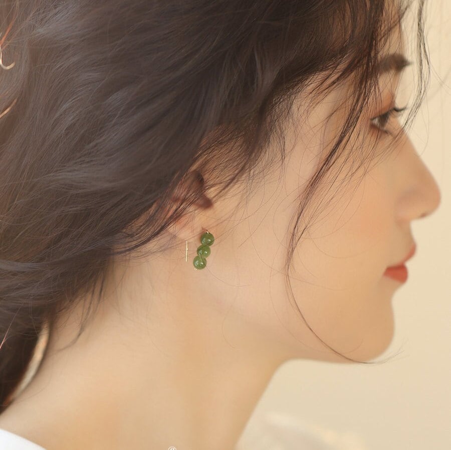 Natural Jade Earrings, Hetian Green Jade Earrings, Gold Jade Earrings, Jade Hook Earrings, Jade Beads Earrings, Jade Gold Jewelry, Jade Gift