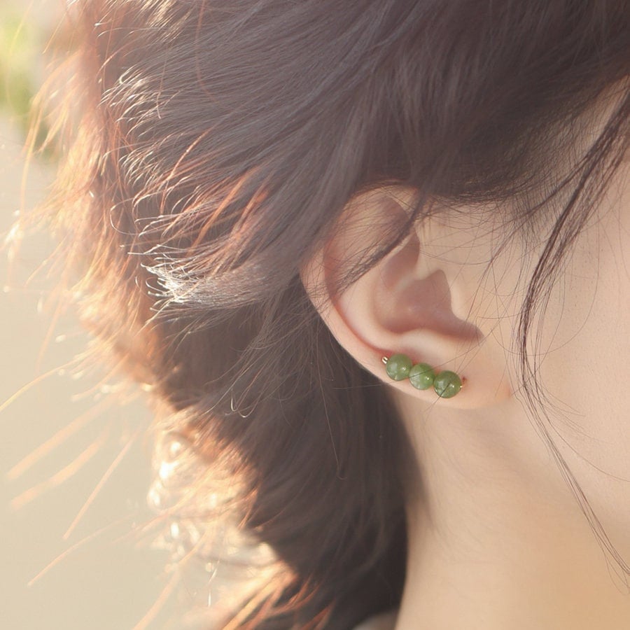 Natural Jade Earrings, Hetian Green Jade Earrings, Gold Jade Earrings, Jade Hook Earrings, Jade Beads Earrings, Jade Gold Jewelry, Jade Gift